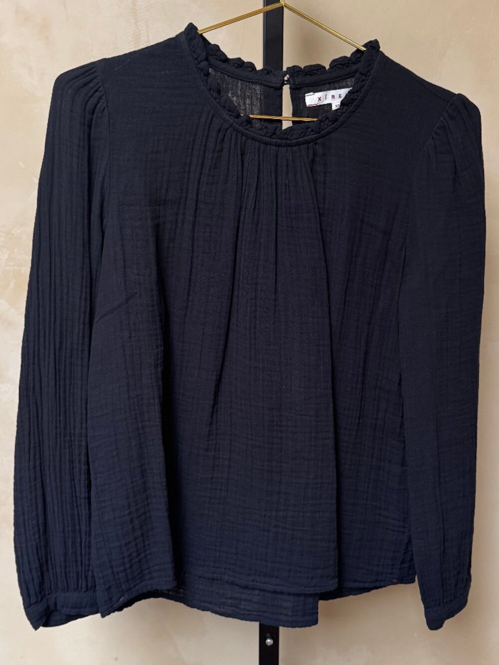 XIRENA Fayth Top Long Sleeve Gauze Cotton Black Top Size XS
